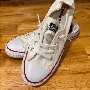 Converse Off-White Canvas Sneakers with Red Trim